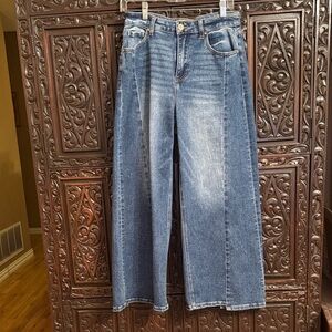 Risen Multi Inseam Dark Wash Wide Leg Seam Front Jeans